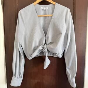 KIMBERLY TAYLOR | Black and White Stripe Tie Front Cropped Long Sleeve Top Large